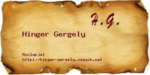 Hinger Gergely névjegykártya